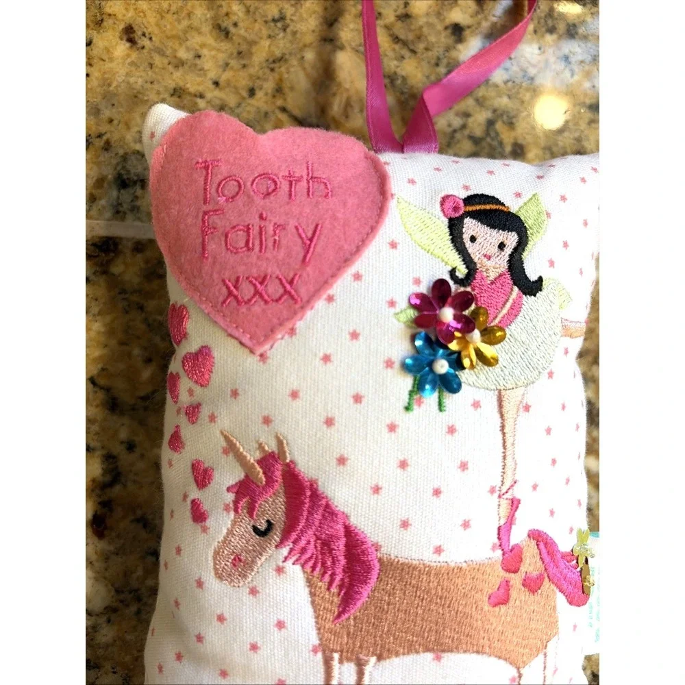 Tooth‎ & Rock Polka Dot Unicorn Heart Plush Tooth Fairy Pillow Door Hanger